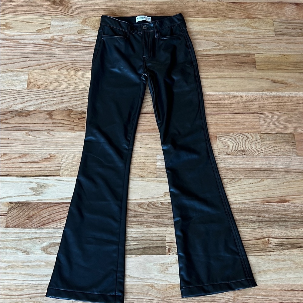 Abercrombie Kids Black Leather Flare Pants 13/14 Long